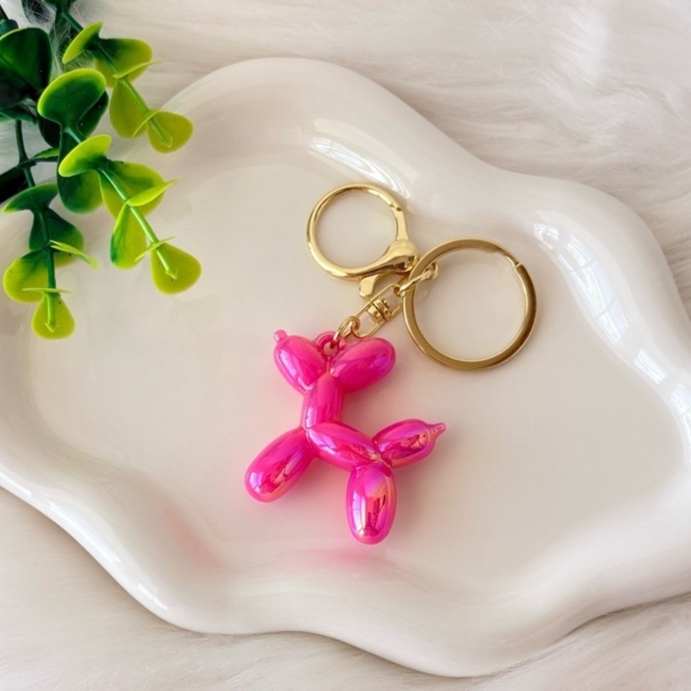 Hot Pink Iridescent Balloon Dog Keychain/ Bag Charm‎